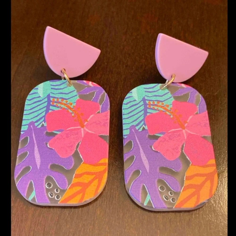 B2G1🌺Vibrant Tropical Hibiscus Floral Purple Pink Flowers Boho Statement 🌺NWT_10